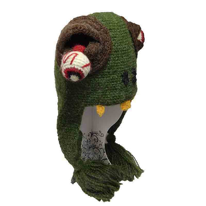 Popping Eyeballs Green Monster Knit Trapper Hat - Peruvian Trading Co Trapper Hat Peruvian Trading Co