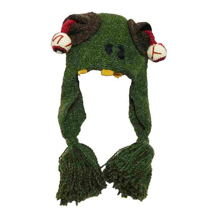 Popping Eyeballs Green Monster Knit Trapper Hat - Peruvian Trading Co Trapper Hat Peruvian Trading Co
