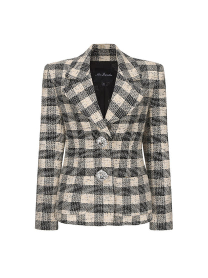 Maya Textured Lapel Black Checkered Suit Jacket (Final Sale)