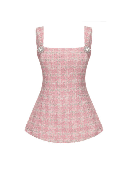 Annabella Textured Woven Pink Checkered Bow Top (Final Sale)