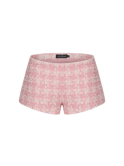 Annabella Textured Pink Checkered Woven Shorts (Final Sale)