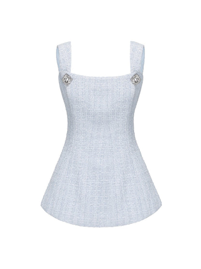 Annabella Textured Woven Blue Bow Top (Final Sale)