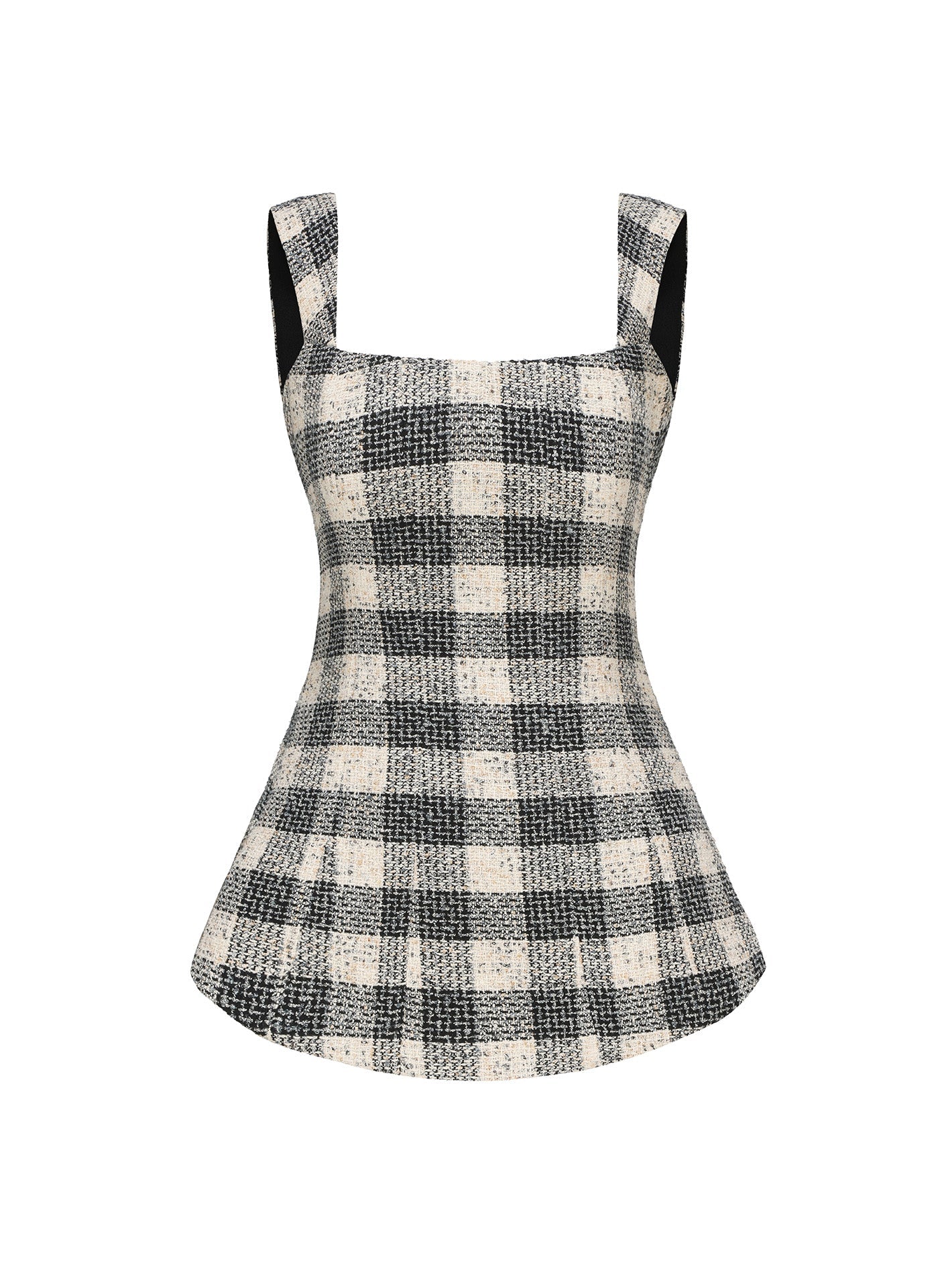 Annabella Textured Woven Black Checkered Bow Top (Final Sale)