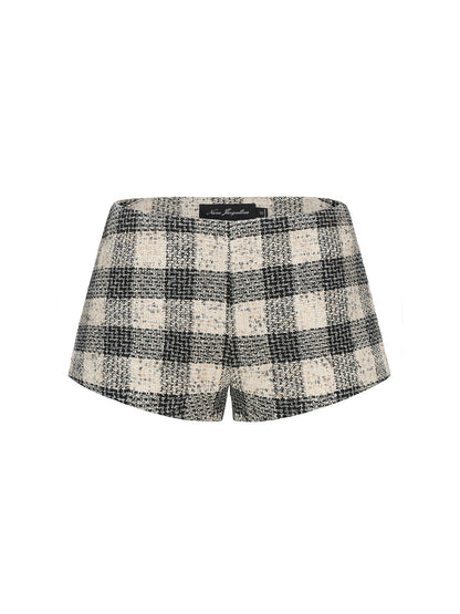Annabella Textured Black Checkered Woven Shorts (Final Sale)