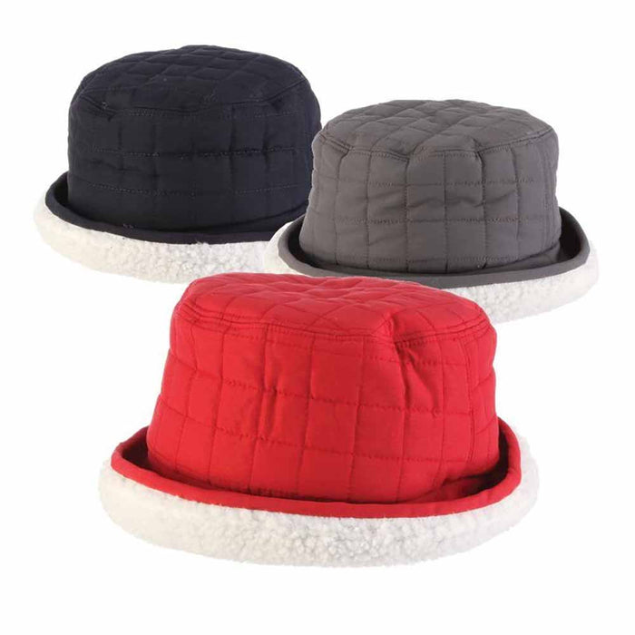 Quilted Nylon Rain Hat with Berber Brim - Scala Collezione Bucket Hat Scala Hats LW735 Black Medium (57 cm)