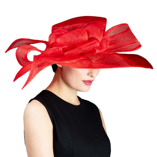 Red Loopy Bow Wide Brim Sinamay Dress Hat - KaKyCO Dress Hat KaKyCO 11603310 Red M/L (58 cm)