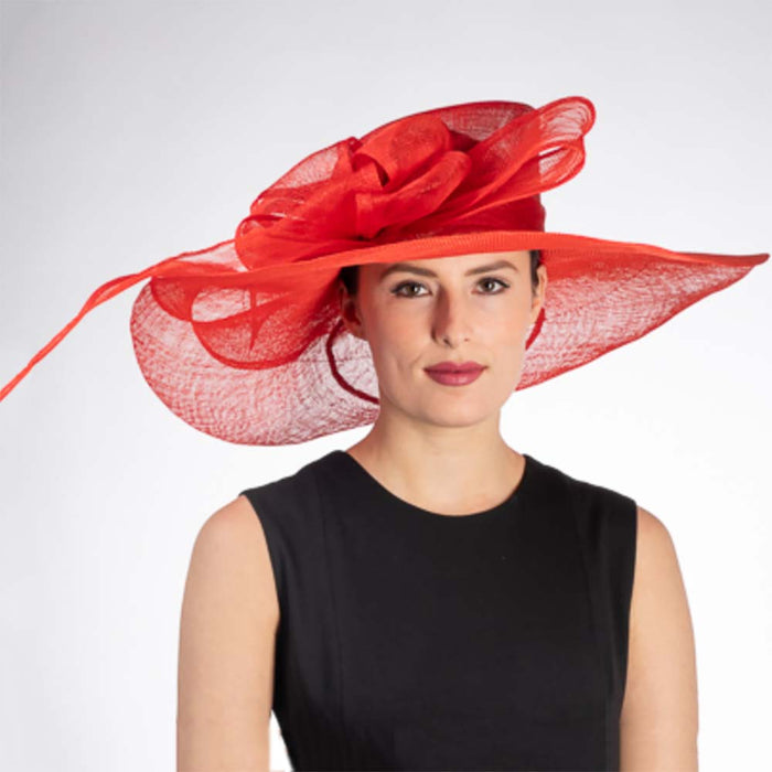 Red Loopy Bow Wide Brim Sinamay Dress Hat - KaKyCO Dress Hat KaKyCO