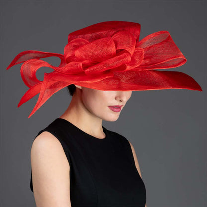Red Loopy Bow Wide Brim Sinamay Dress Hat - KaKyCO Dress Hat KaKyCO