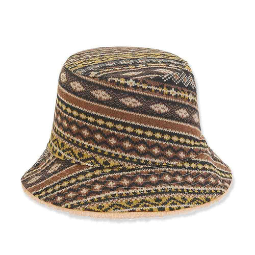 Reversible Faux Fur Bucket Hat with Jacquard Jersey Lining - Adora® Hats Bucket Hat Adora Hats