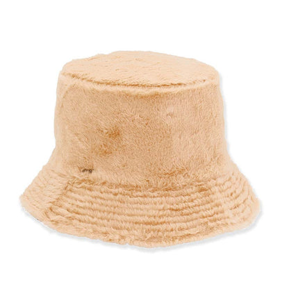 Reversible Faux Fur Bucket Hat with Jacquard Jersey Lining - Adora® Hats Bucket Hat Adora Hats AD1245B Beige