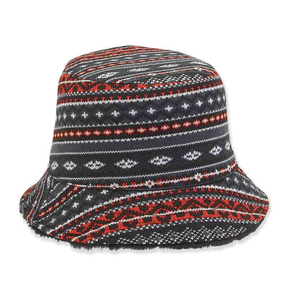 Reversible Faux Fur Bucket Hat with Jacquard Jersey Lining - Adora® Hats Bucket Hat Adora Hats