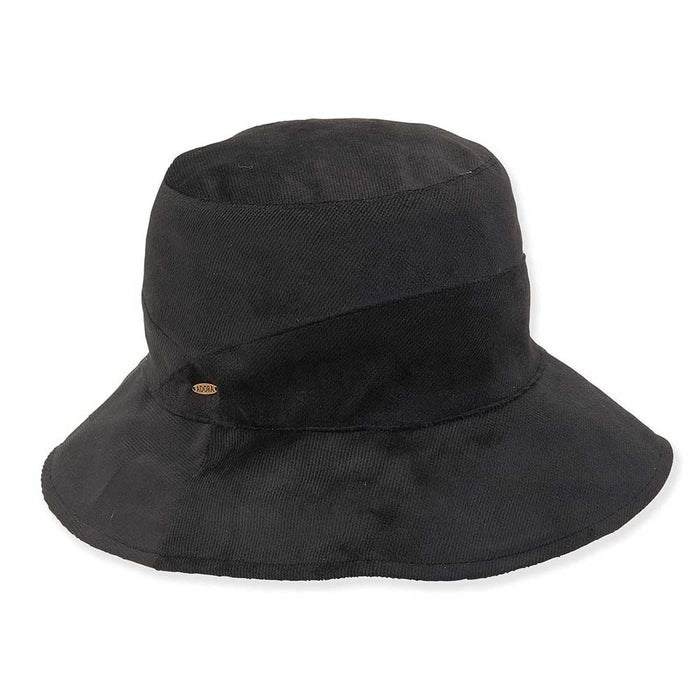 Reversible Velvet Bucket Hat with Animal Print Lining - Adora® Hats Bucket Hat Adora Hats AD1255B Black