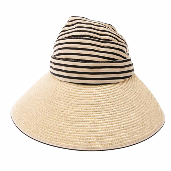 Ribbon and Straw Wide Brim Ponytail Sun Hat - Boardwalk Hats Visor Cap Boardwalk Style Hats