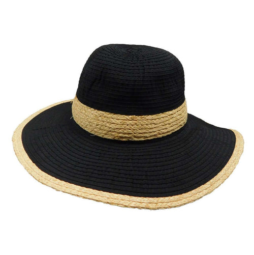 Ribbon Sun Hat with Raffia Trim - Tropical Trends Hats Floppy Hat Scala Hats LC809-ASST Black OSA (57 cm)