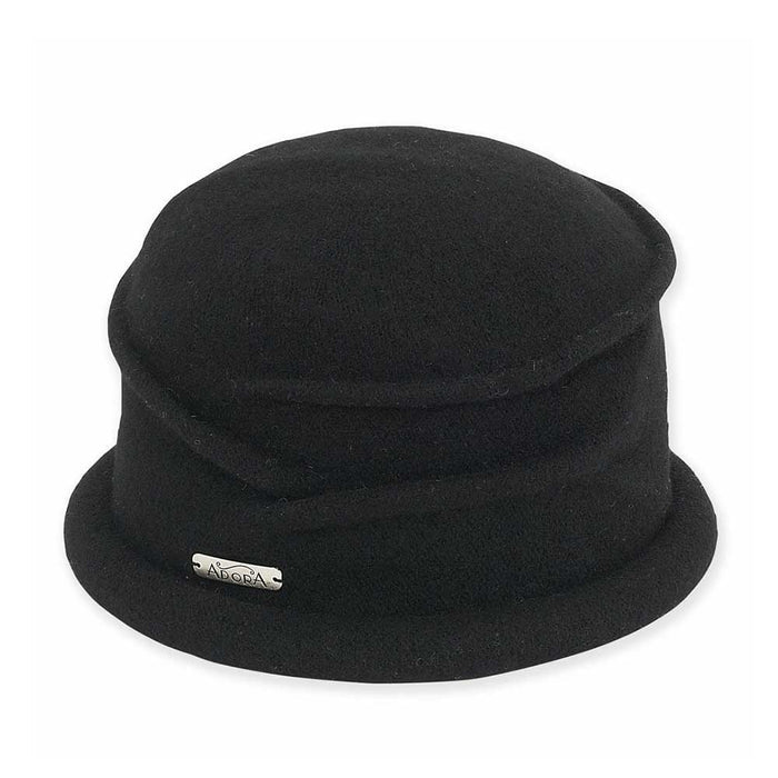 Rolled Brim Boiled Wool Beanie - Adora® Wool Hats Beanie Adora Hats AD733A Black Medium (57 cm)