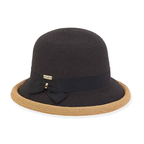Rolled Brim Straw Cloche Hat - Sun 'N' Sand Hats Cloche Sun N Sand Hats HH2688B Black OS (57 cm)