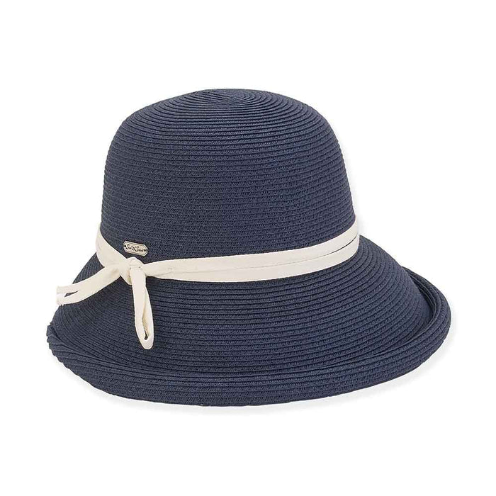 Rolled Edge Straw Brim Cap - Sun 'N' Sand Hats Facesaver Hat Sun N Sand Hats HH2686B Navy OS (57 cm)