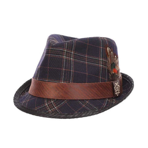 Romeo Plaid Cotton Fedora with Faux Leather Trim - Carlos Santana Hats Fedora Hat Santana Hats