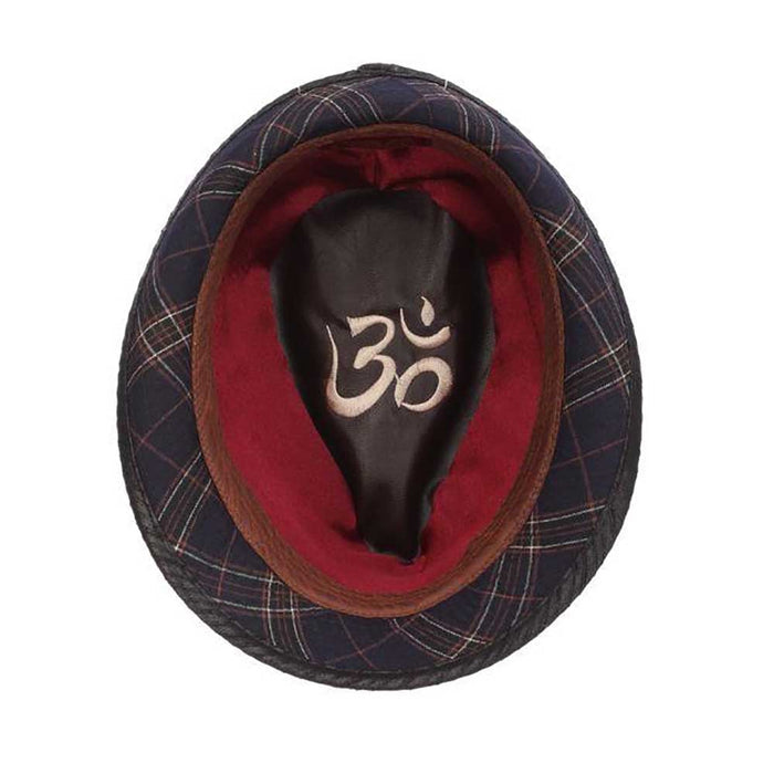 Romeo Plaid Cotton Fedora with Faux Leather Trim - Carlos Santana Hats Fedora Hat Santana Hats
