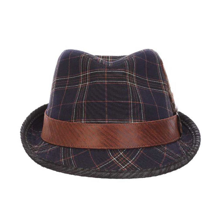 Romeo Plaid Cotton Fedora with Faux Leather Trim - Carlos Santana Hats Fedora Hat Santana Hats