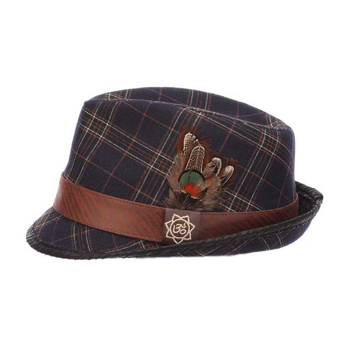 Romeo Plaid Cotton Fedora with Faux Leather Trim - Carlos Santana Hats Fedora Hat Santana Hats