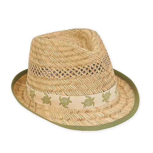 Rush Straw Turtle Band Fedora for Small Heads - Sunny Dayz™ Hats Fedora Hat Sun N Sand Hats HK285 Natural Small (54 cm)