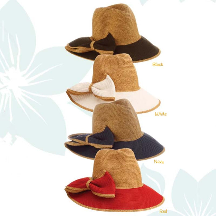 Safari Hat with Large Side Bow - Cappelli Straworld Hats Safari Hat Cappelli Straworld CSW361 Navy Medium (57 cm)