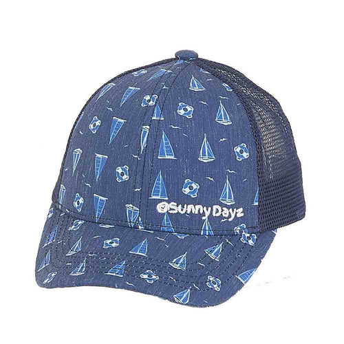 Sailboat Trucker's Cap for Small Heads - Sunny Dayz Hat Cap Sun N Sand Hats HK254 Blue Small (54 cm)