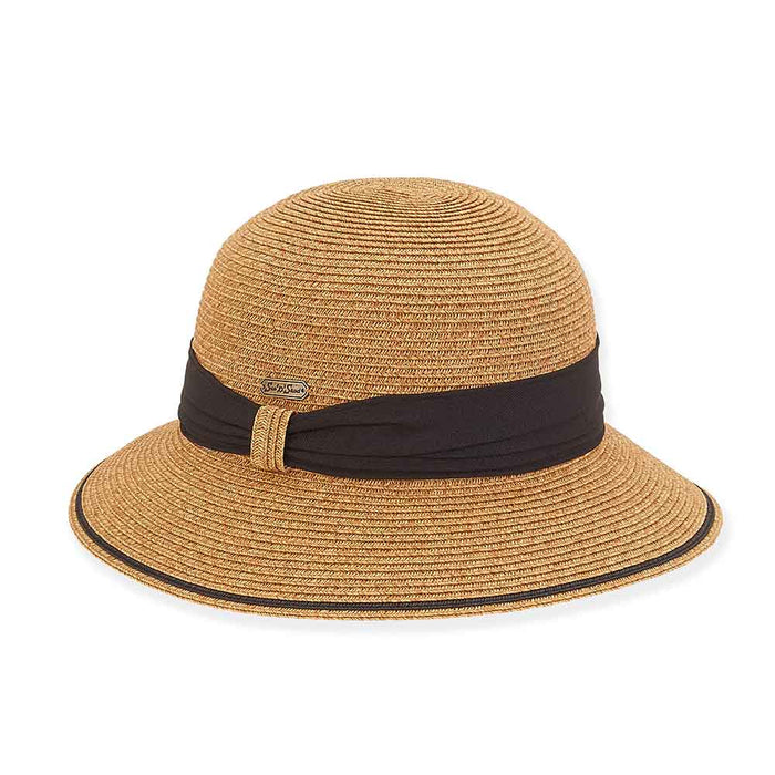Small Brim Straw Cloche with Linen Band - Sun 'N' Sand Hats Cloche Sun N Sand Hats HH2632B Tan OS (57 cm)