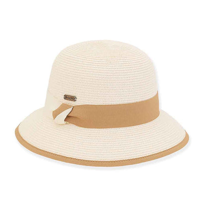 Small Brim Sun Hat Double Ribbon Band - Sun 'N' Sand Hat Cloche Sun N Sand Hats HH2689A Ivory OS (58 cm)