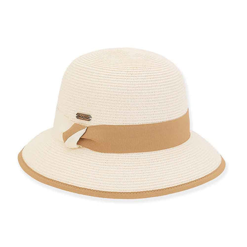 Small Brim Sun Hat Double Ribbon Band - Sun 'N' Sand Hat Cloche Sun N Sand Hats HH2689A Ivory OS (58 cm)