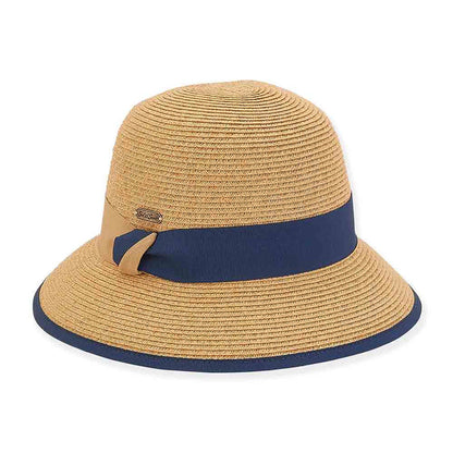 Small Brim Sun Hat Double Ribbon Band - Sun 'N' Sand Hat Cloche Sun N Sand Hats HH2689B Tan OS (58 cm)