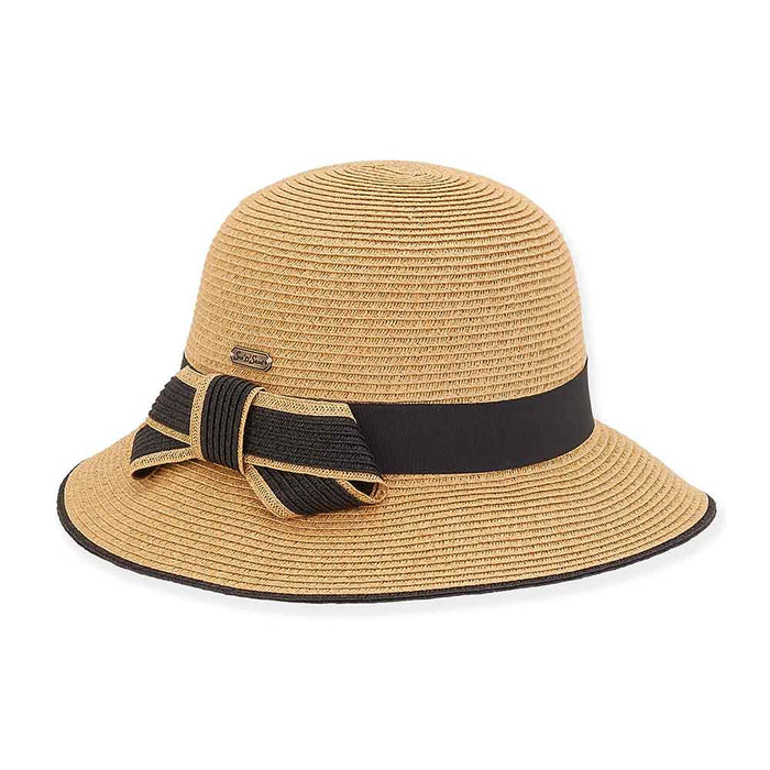 Small Brim Sun Hat with Straw Band - Sun 'N' Sand Hat Cloche Sun N Sand Hats HH2691B Tan OS (57 cm)