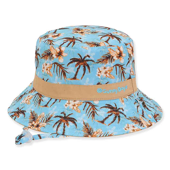 Small Heads Blue Hawaii Reversible Cotton Bucket Hat - Sunny Dayz™ Hats Bucket Hat Sun N Sand Hats HK379 Blue Small (21 5/8")
