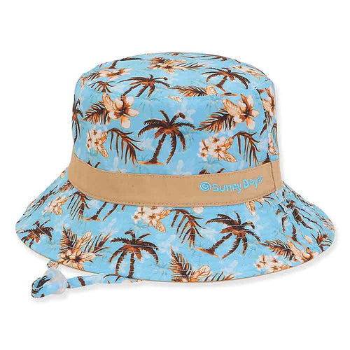 Small Heads Blue Hawaii Reversible Cotton Bucket Hat - Sunny Dayz™ Hats Bucket Hat Sun N Sand Hats HK379 Blue Small (21 5/8")