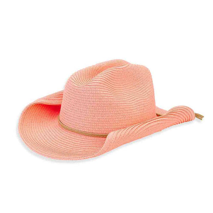 Small Heads Pink Straw Cowgirl Hat - Sunny Dayz Petite Hats Cowboy Hat Sun N Sand Hats HK392 Pink Small (54 cm)