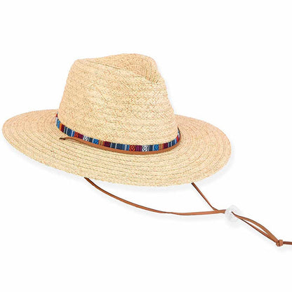 Small Heads Tribal Band Straw Hat with Chin Cord - Sunny Dayz™ Safari Hat Sun N Sand Hats HK451 Natural Small (54 cm)