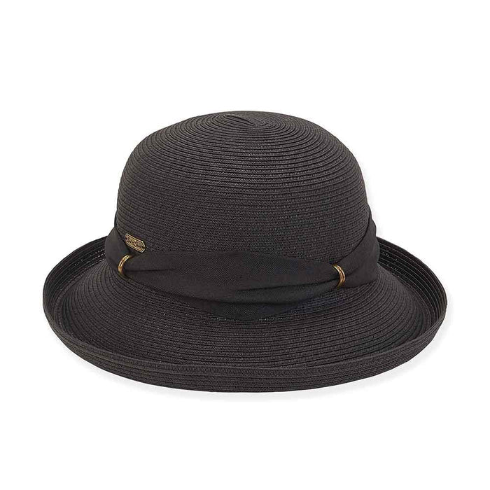 Small Up Brim Sun Hat with Metal Rings - Sun 'N' Sand Hats Facesaver Hat Sun N Sand Hats HH2752B Black OS (57 cm)