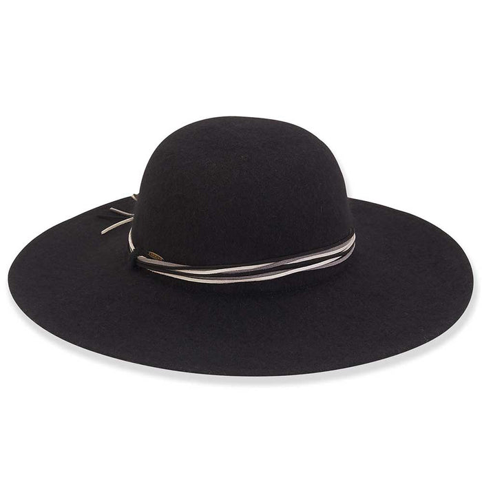 Soft Boiled Wool Wide Brim Hat with Multi Color Tie - Adora® Wool Hats Wide Brim Hat Adora Hats AD1319A Black M/L (58 cm)