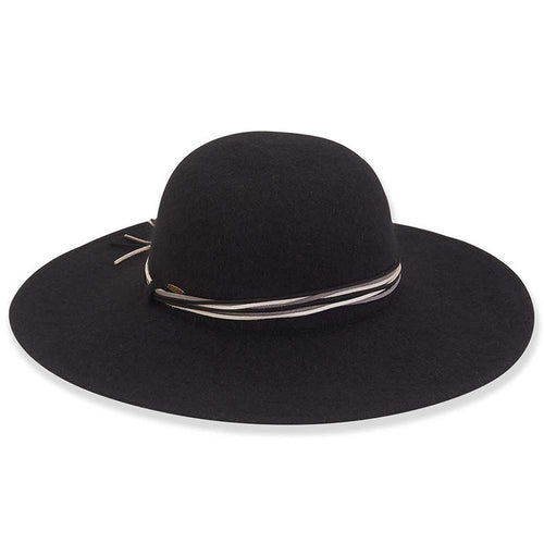Soft Boiled Wool Wide Brim Hat with Multi Color Tie - Adora® Wool Hats Wide Brim Hat Adora Hats AD1319A Black M/L (58 cm)