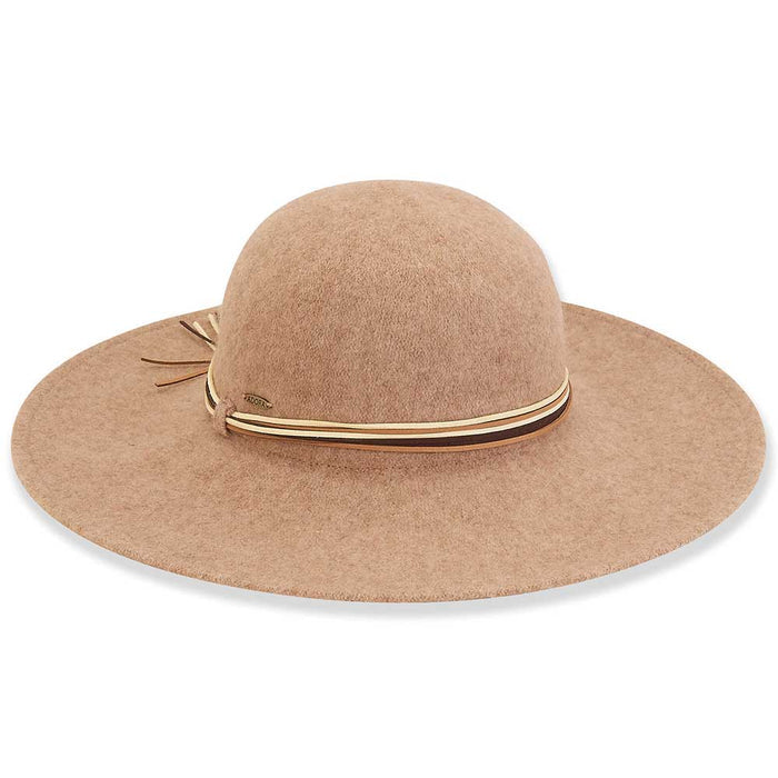 Soft Boiled Wool Wide Brim Hat with Multi Color Tie - Adora® Wool Hats Wide Brim Hat Adora Hats AD1319B Tan M/L (58 cm)