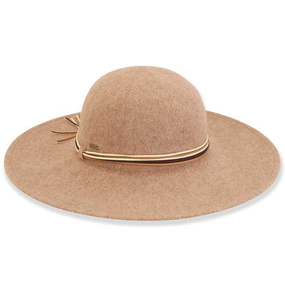 Soft Boiled Wool Wide Brim Hat with Multi Color Tie - Adora® Wool Hats Wide Brim Hat Adora Hats AD1319B Tan M/L (58 cm)