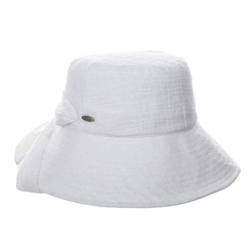 Soft Cotton Bucket Hat with Apron Tie - Scala  Women's Hats Wide Brim Hat Scala Hats