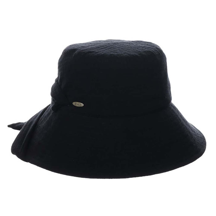 Soft Cotton Bucket Hat with Apron Tie - Scala  Women's Hats Wide Brim Hat Scala Hats