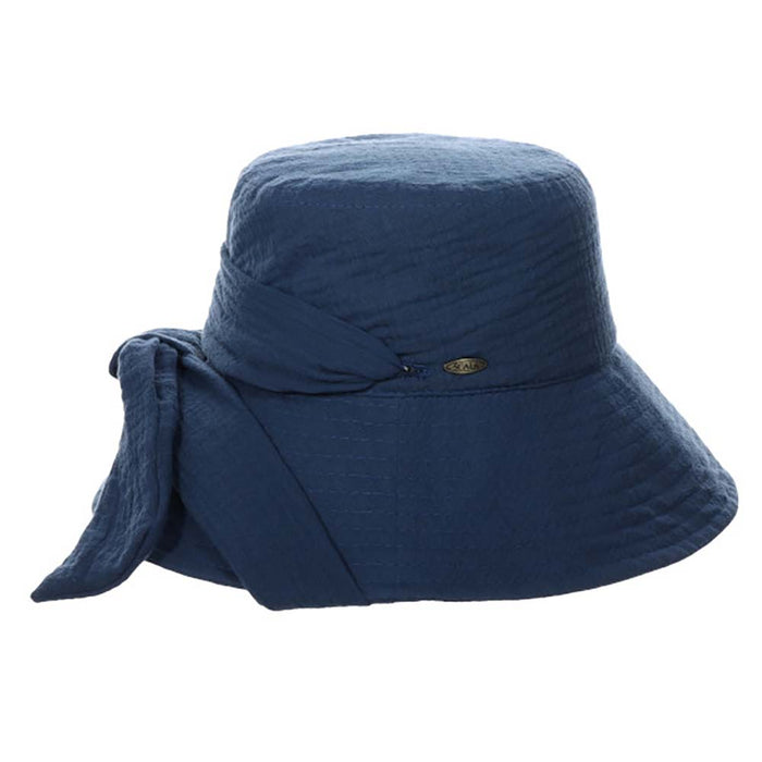 Soft Cotton Bucket Hat with Apron Tie - Scala  Women's Hats Wide Brim Hat Scala Hats LC839-BLU Blue OS