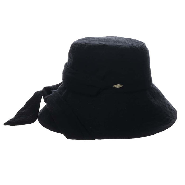 Soft Cotton Bucket Hat with Apron Tie - Scala  Women's Hats Wide Brim Hat Scala Hats LC839-BLK Black OS
