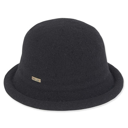 Soft Knit Wool Cloche Hat with Rolled Edge - Adora Wool Hat® Cloche Adora Hats AD1063A Black Medium (57.5 cm)