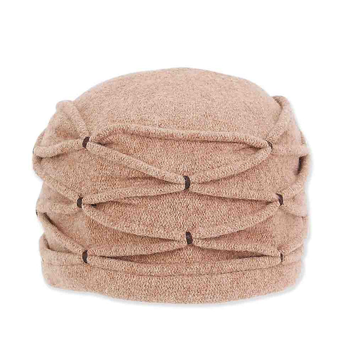 Soft Wool Pulled Turban Beanie with Contrast Stitching - Adora Hat® Beanie Adora Hats AD1038C Camel M/L (57-59 cm)