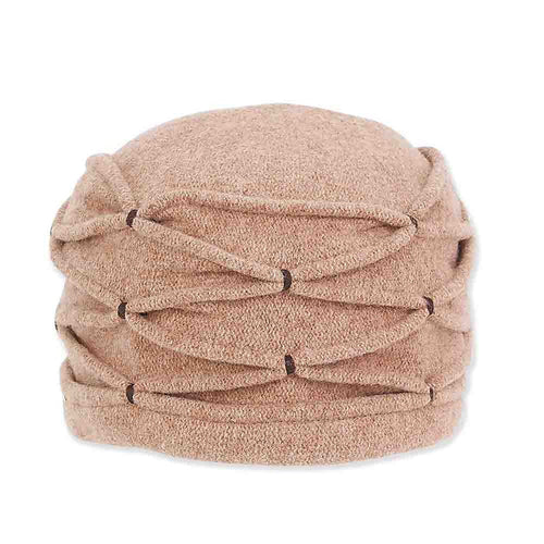 Soft Wool Pulled Turban Beanie with Contrast Stitching - Adora Hat® Beanie Adora Hats AD1038C Camel M/L (57-59 cm)