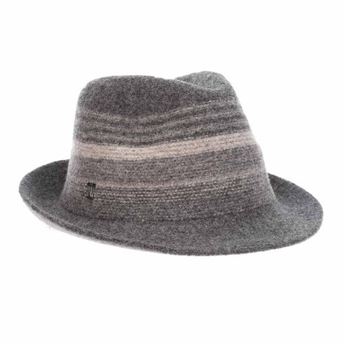 Soft Wool Striped Crown Knit Fedora Hat - Callanan Millinery Fedora Hat Callanan Hats LV452 Grey M/L (58 cm)